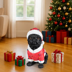Christmas Pug Statue, Holiday Dog Figurine in Santa Outfit