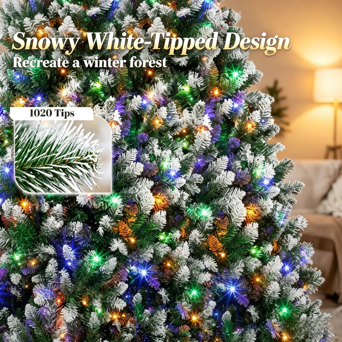 6-Foot Pre-Lit Artificial Christmas Tree, White-Tipped Full Green