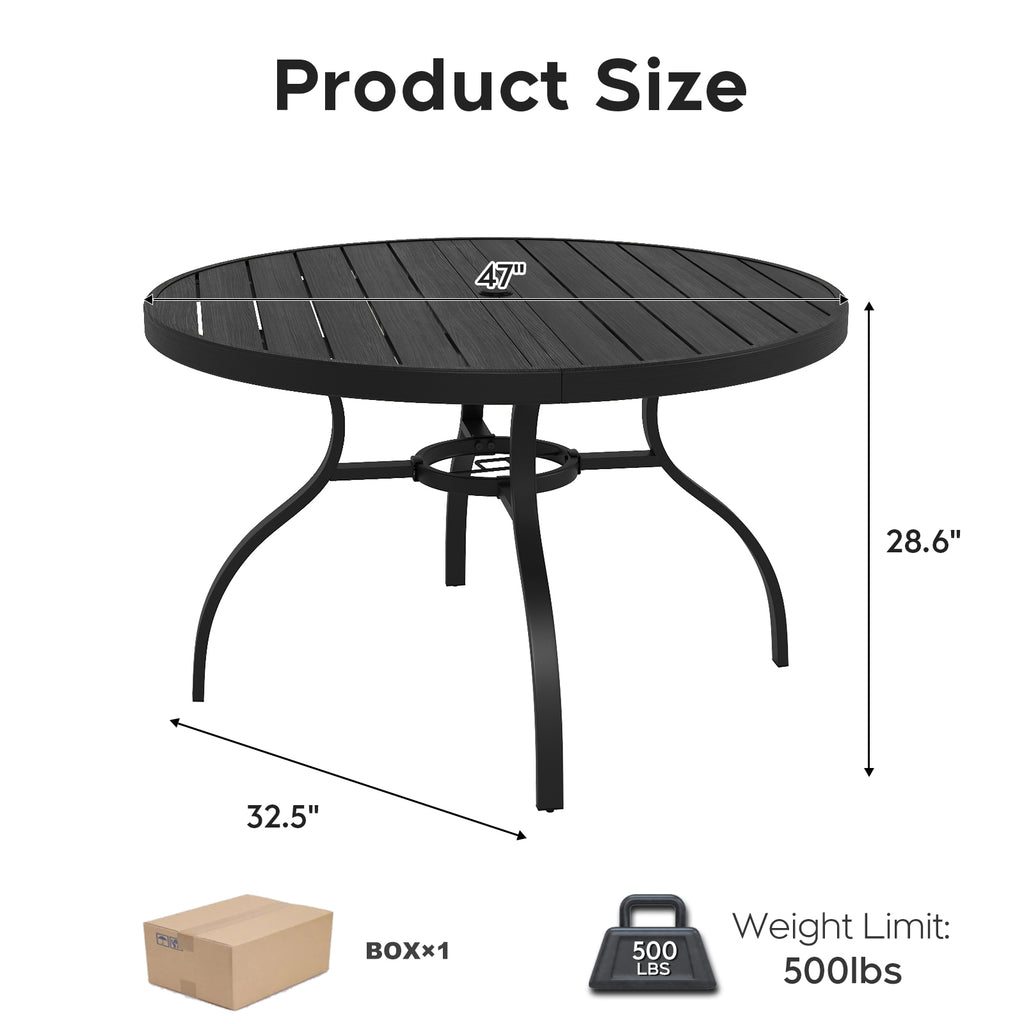 Round Faux Wood Slat Patio Table 47" with Umbrella Hole