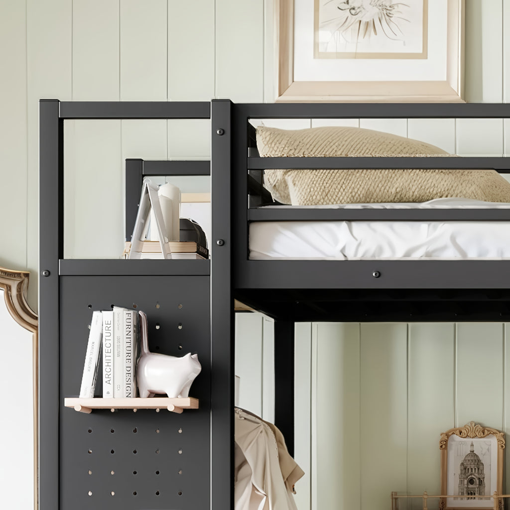 Twin XL Loft Bed Frame with Wardrobe, Metal Loft Bed