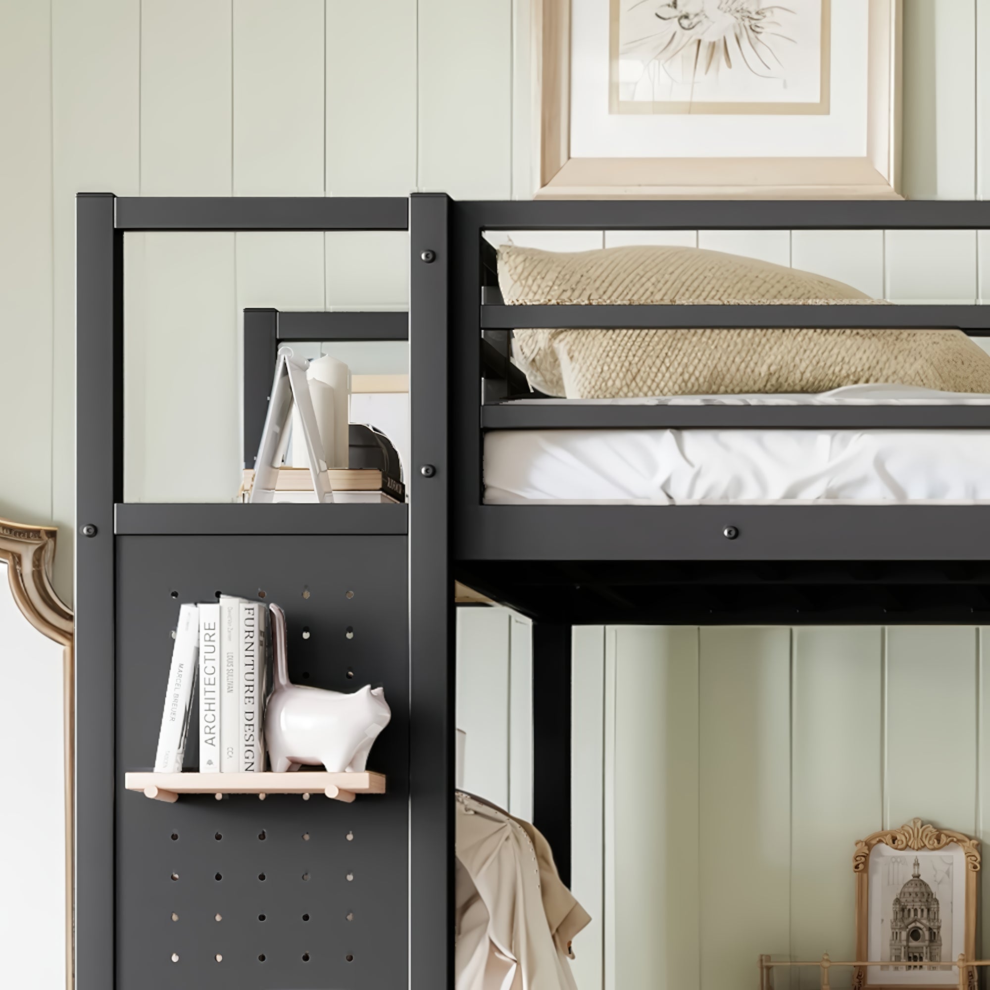 Twin XL Loft Bed Frame with Wardrobe, Metal Loft Bed