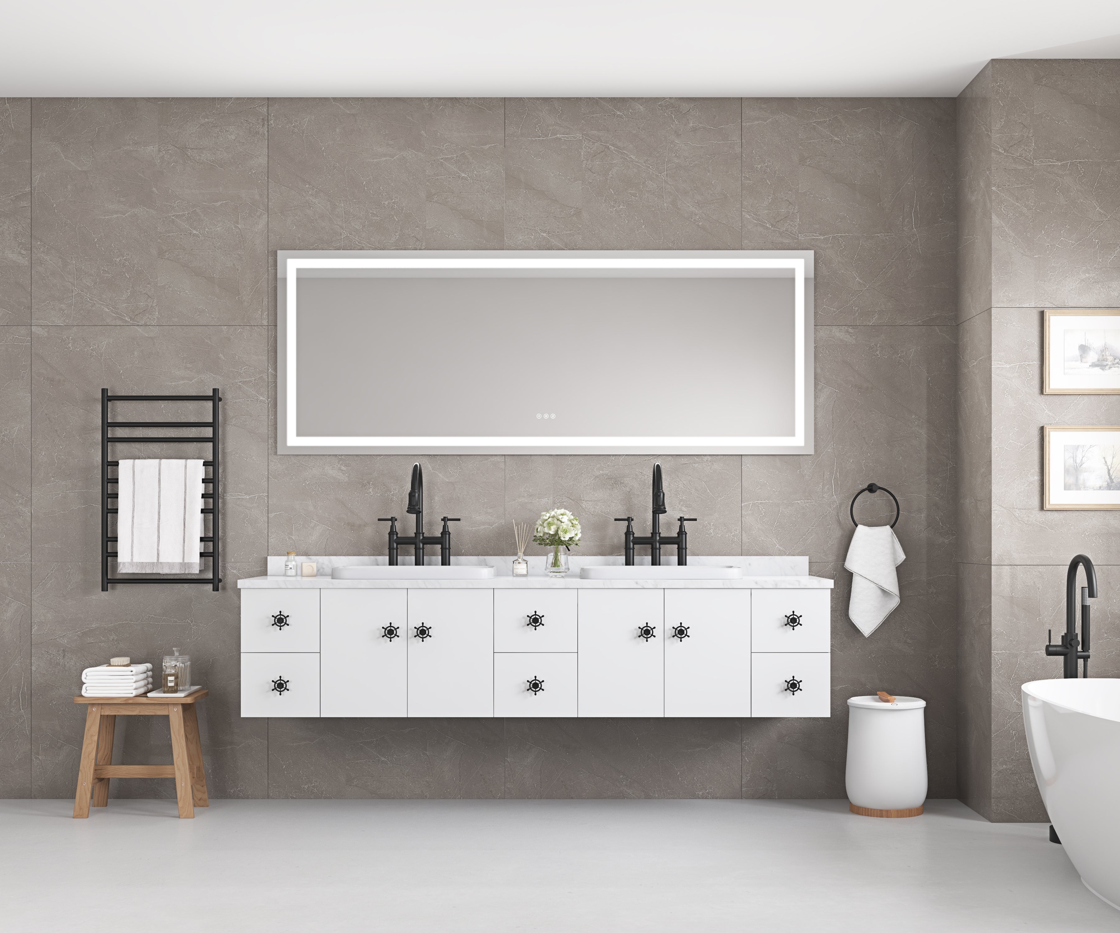 96 x 36 Inch LED Bathroom Mirror with Front and Backlight