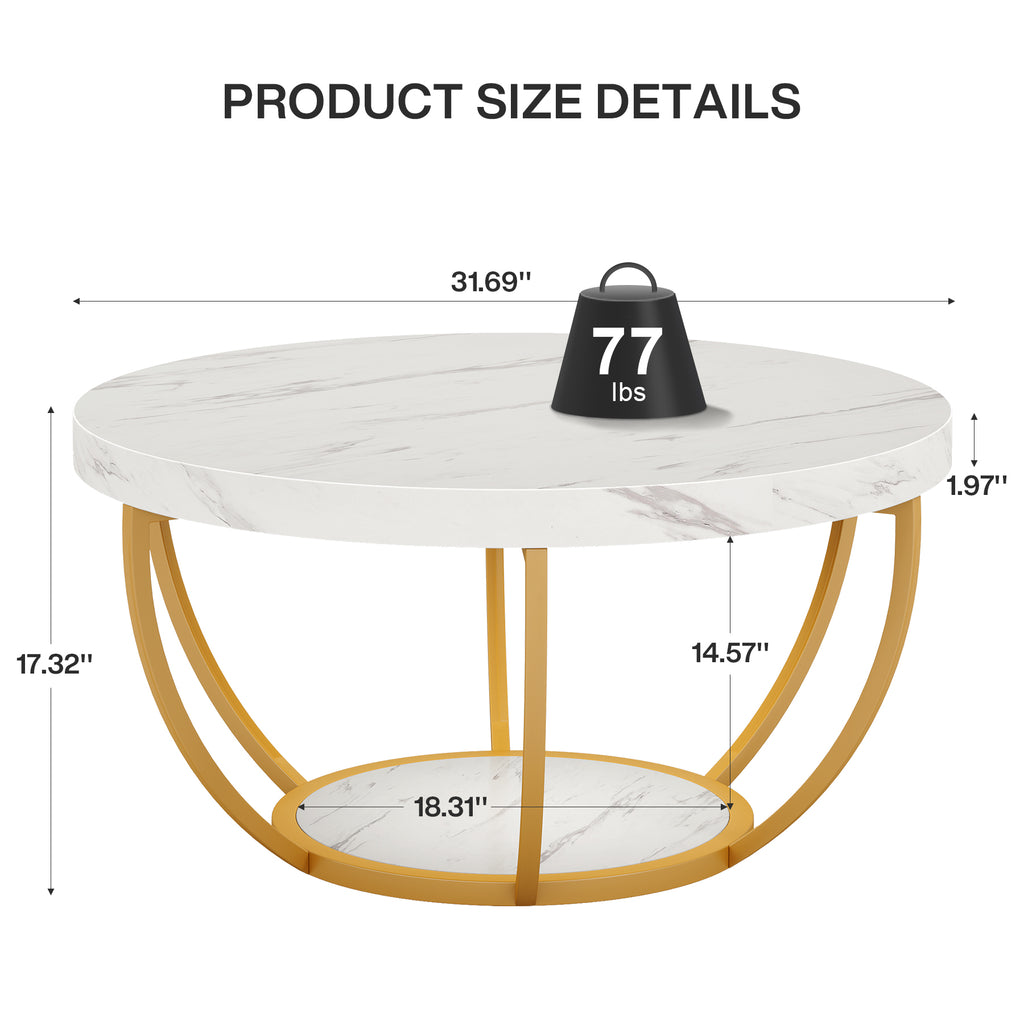 Modern Round Coffee Table - 31.7" 2 Tier Coffee Table