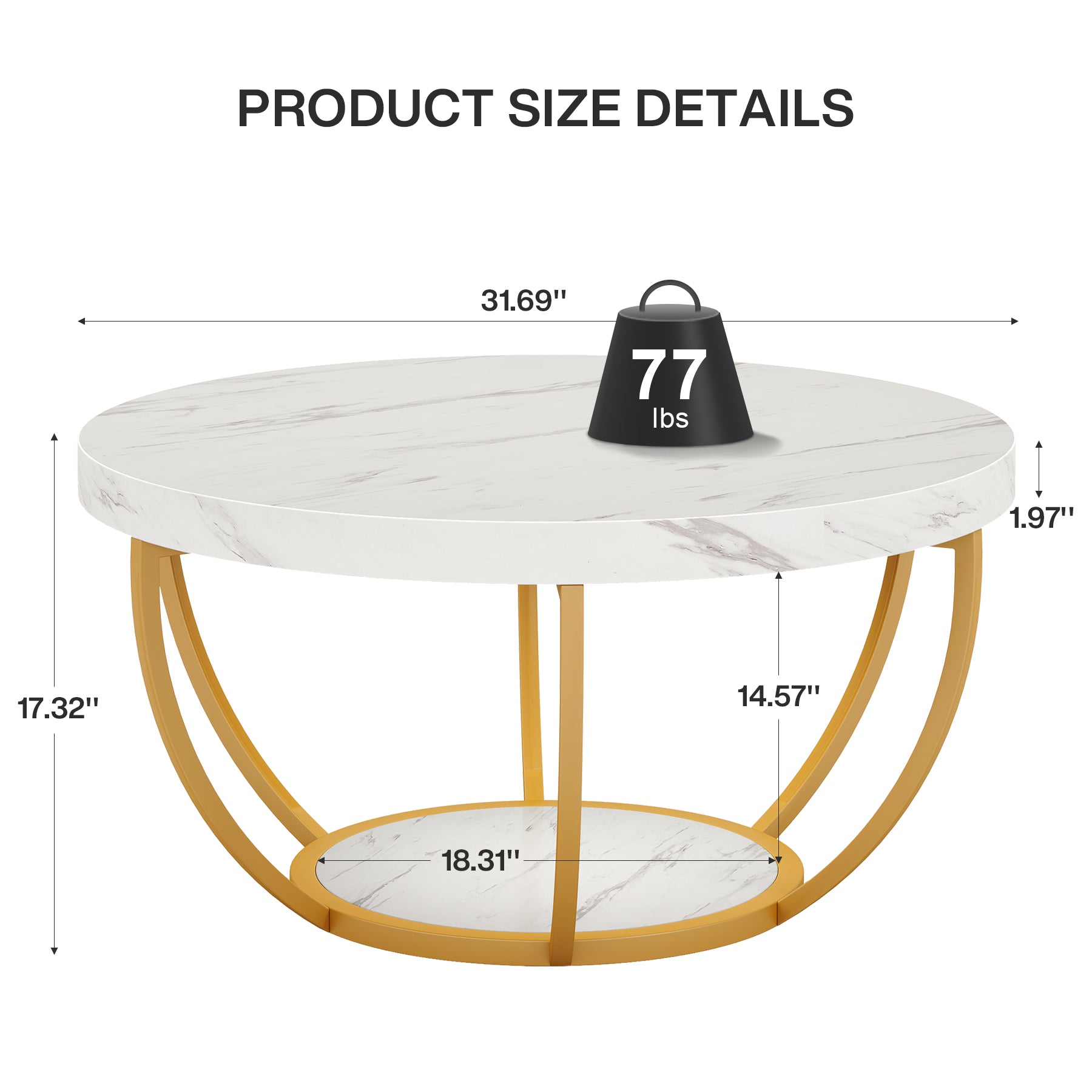 Modern Round Coffee Table - 31.7" 2 Tier Coffee Table