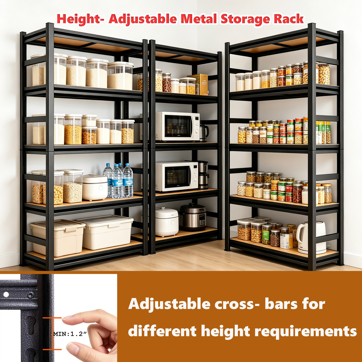 63-Inch Height Storage Shelving Unit with Five-Tier Adjustable Shelves