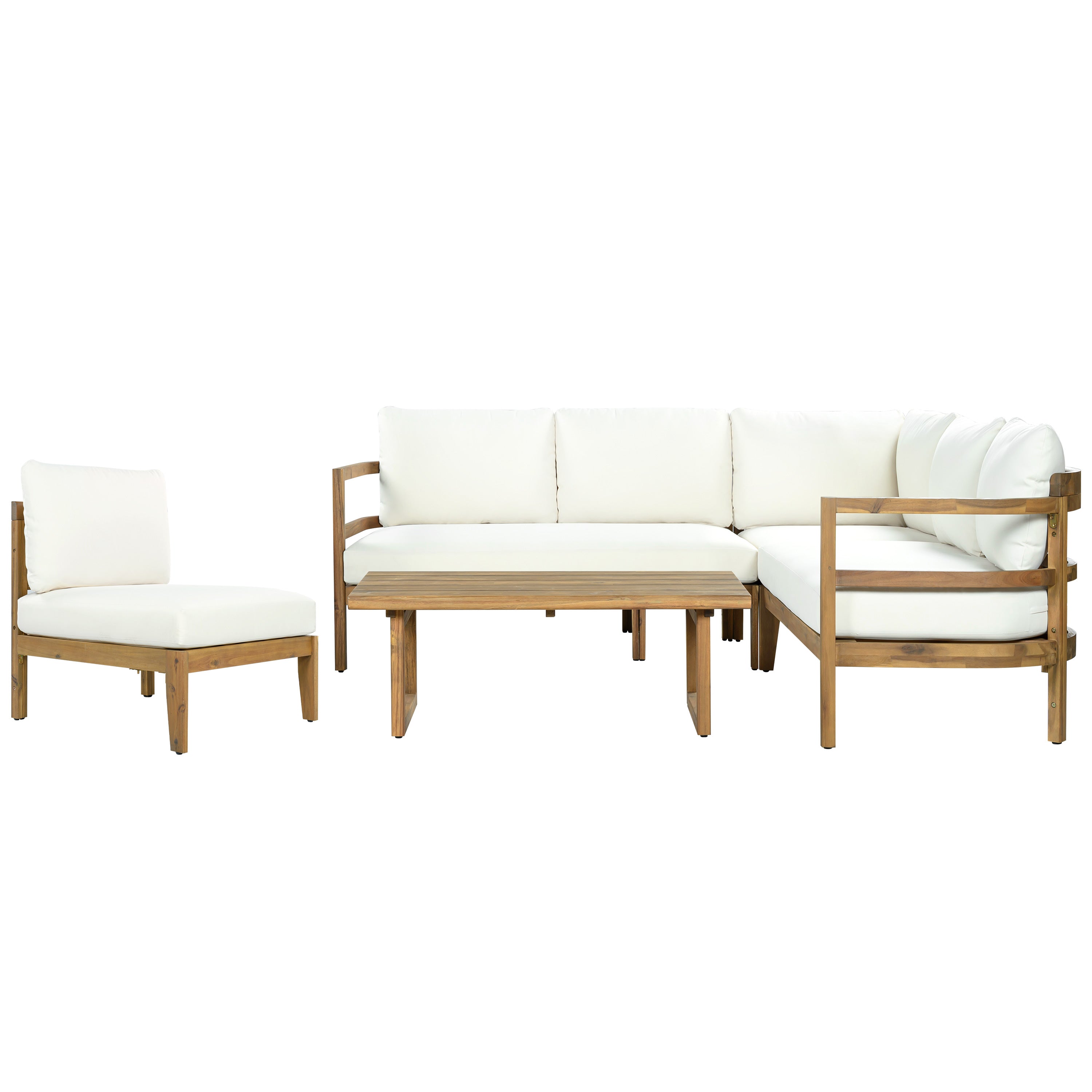 Outdoor Acacia Wood 5-Seater Sectional Sofa Set