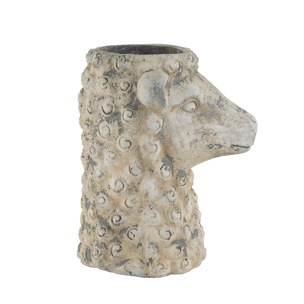 Magnesium Sheep Head Planter with Distressed Finish