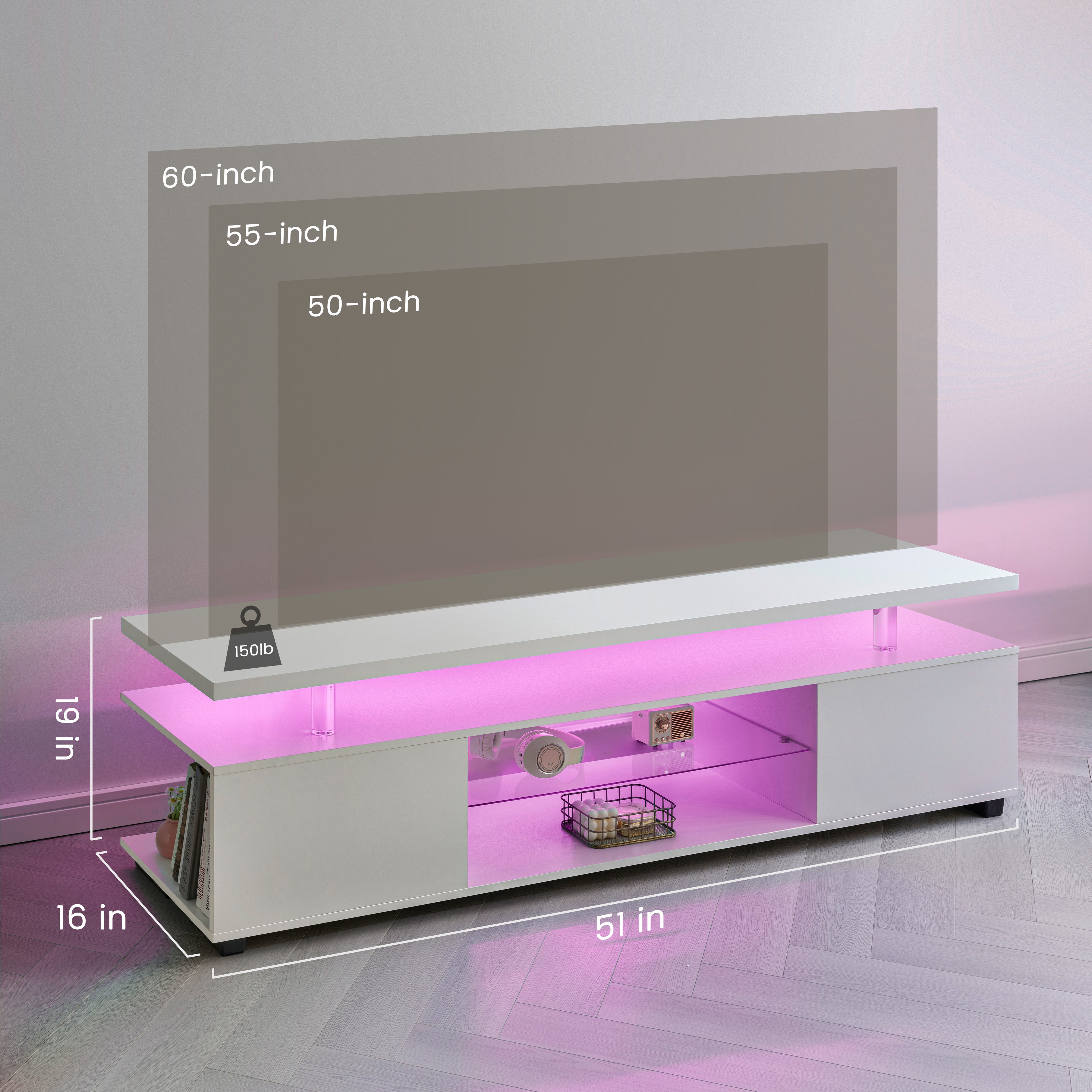 LED TV Stand for 60 Inch TVs - White