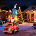Inflatable Santa Gift Delivery Truck with Elf, Reindeer & Penguins