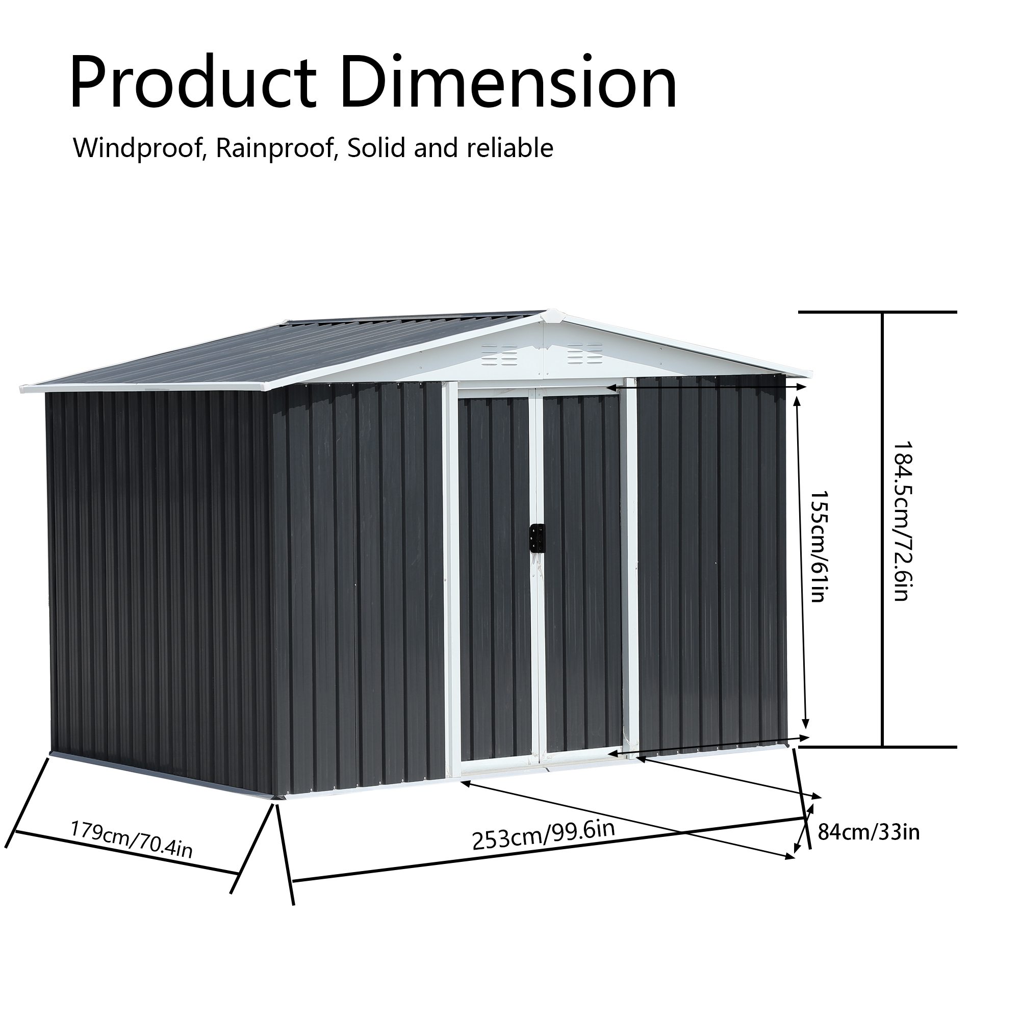 8x6 Feet Apex Roof Dark Metal Garden Storage Shed