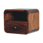 Extra Mini Wall-Mounted Curved Chestnut Nightstand, Open Slot, 1-Drawer