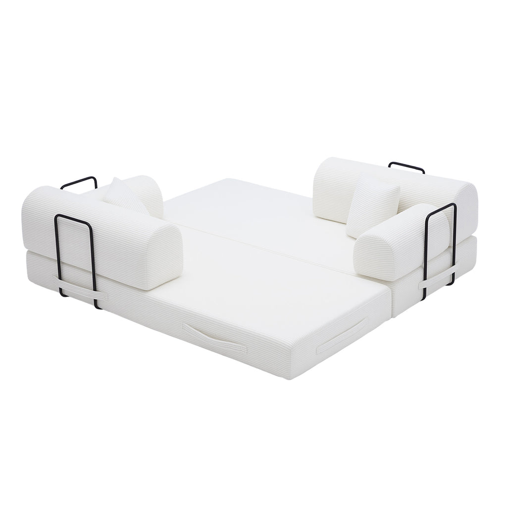 Convertible Sleeper Sofa Bed in Beige Corduroy