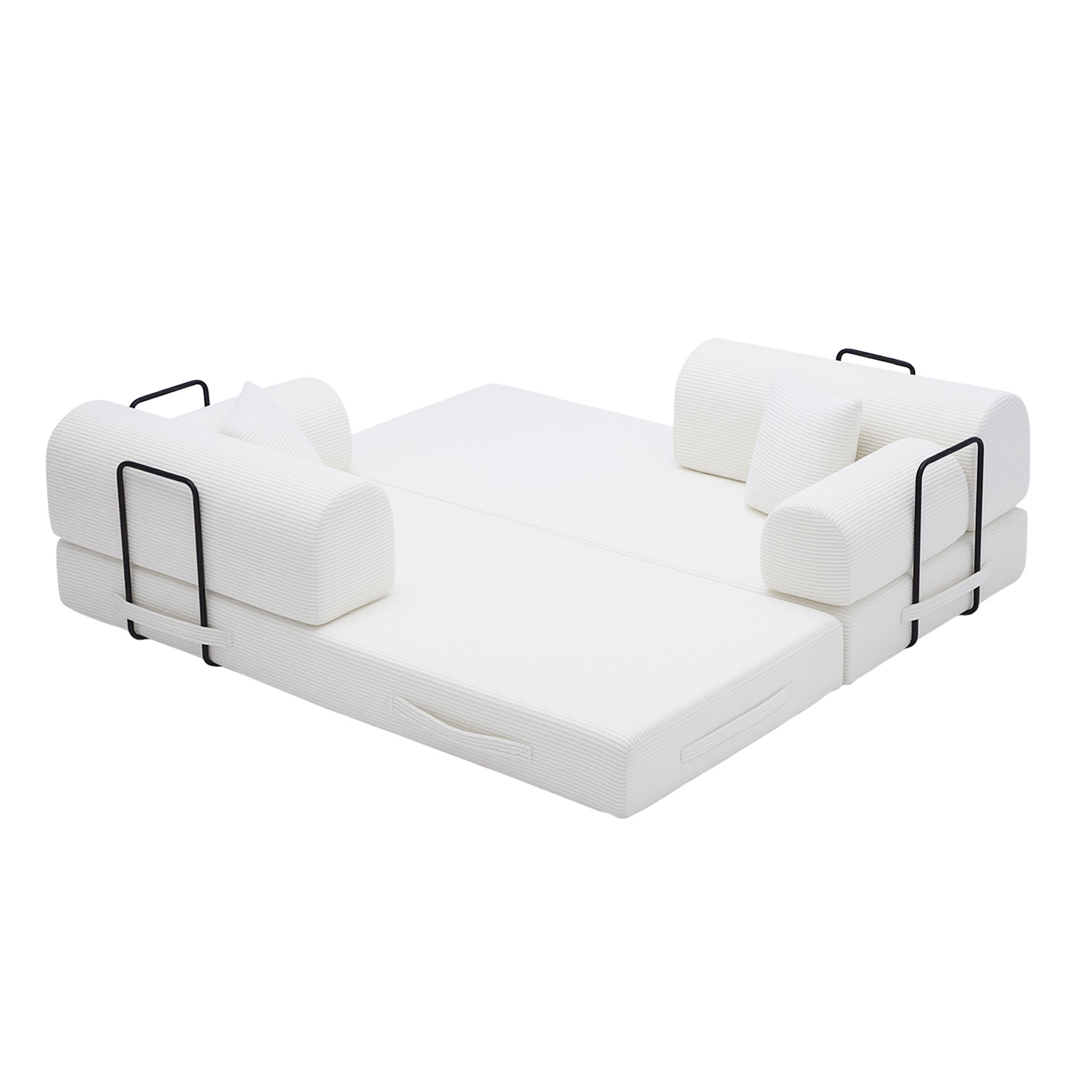 Convertible Sleeper Sofa Bed in Beige Corduroy