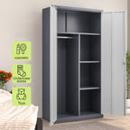 Gray Steel Lockable Large Capacity Wardrobe with Hanging Rod & Shelves