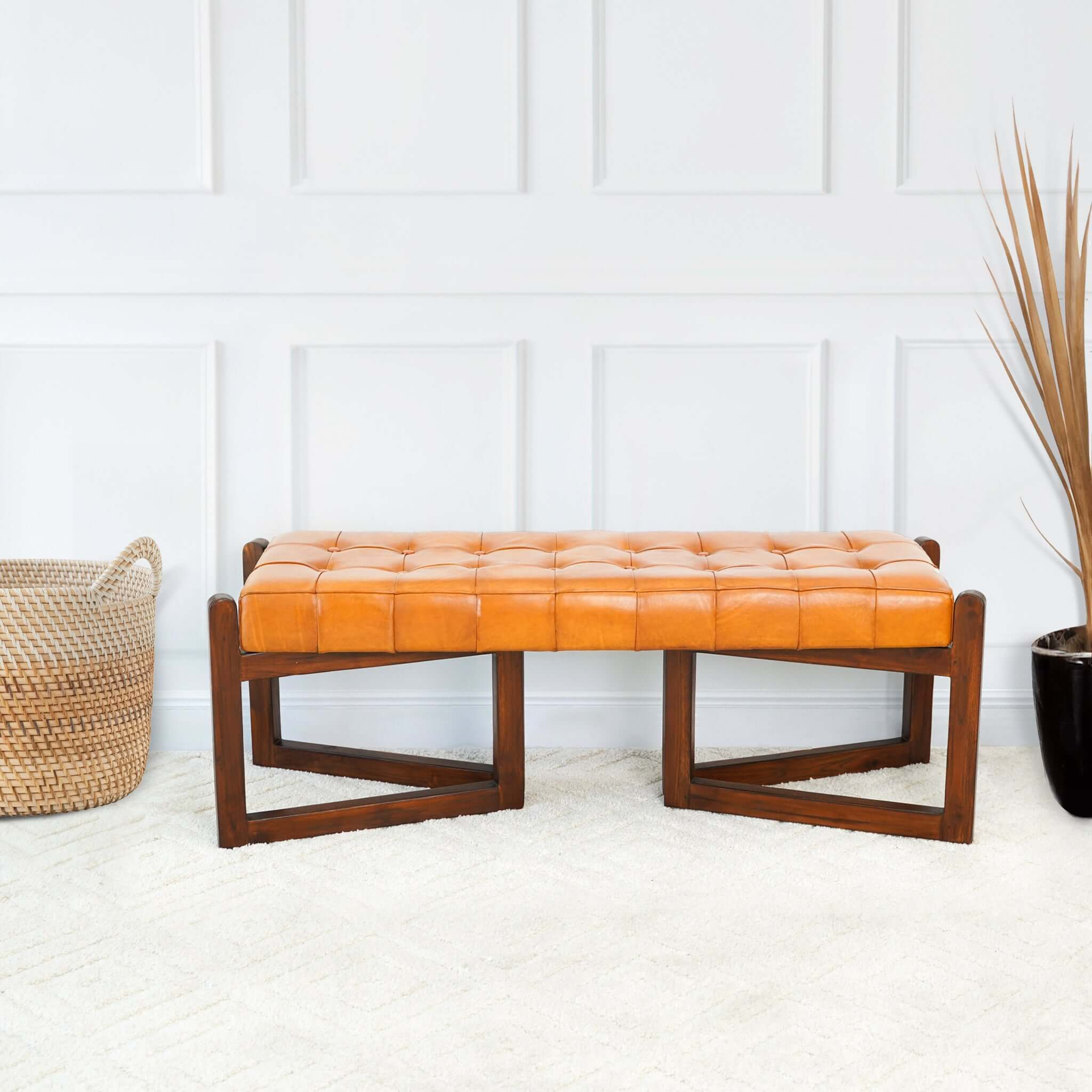 Mid-Century Riley Leather Bench