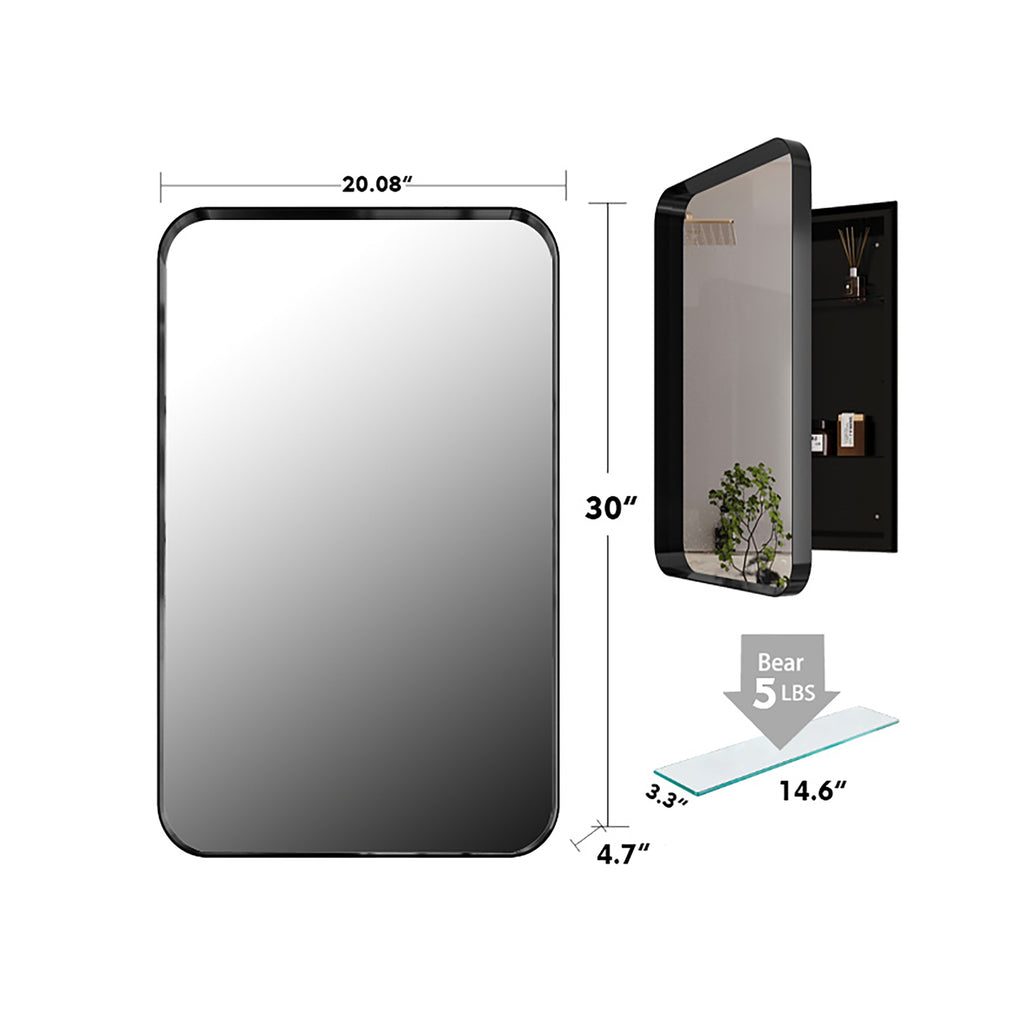 20x30 Inch Recessed Black Metal Framed Medicine Cabinet