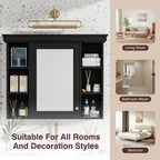 35'' x 28'' Black Wall Mounted Bathroom Storage Cabinet with Mirror Door