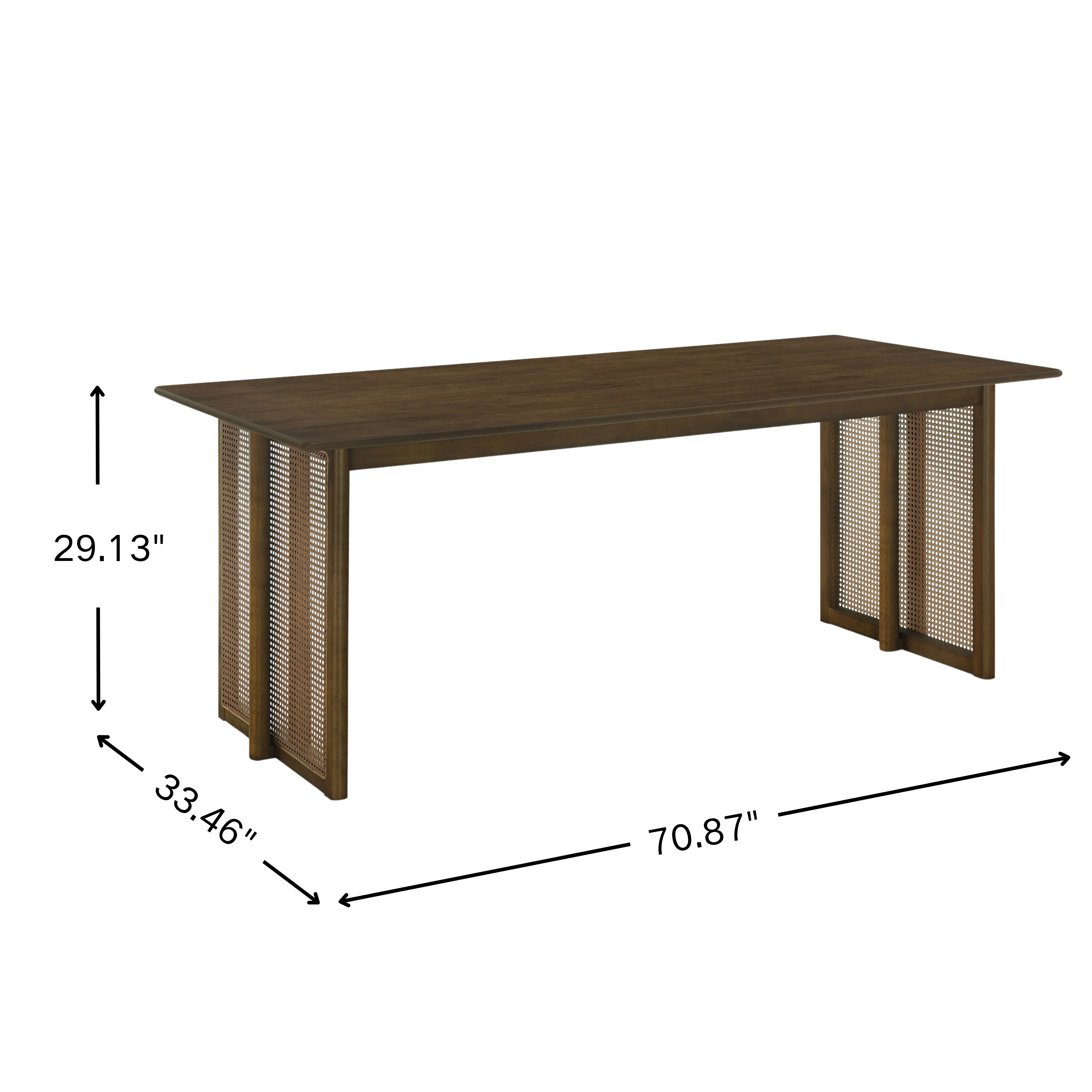 Walnut-Colored Rubber Wood Dining Table with Rattan Accents