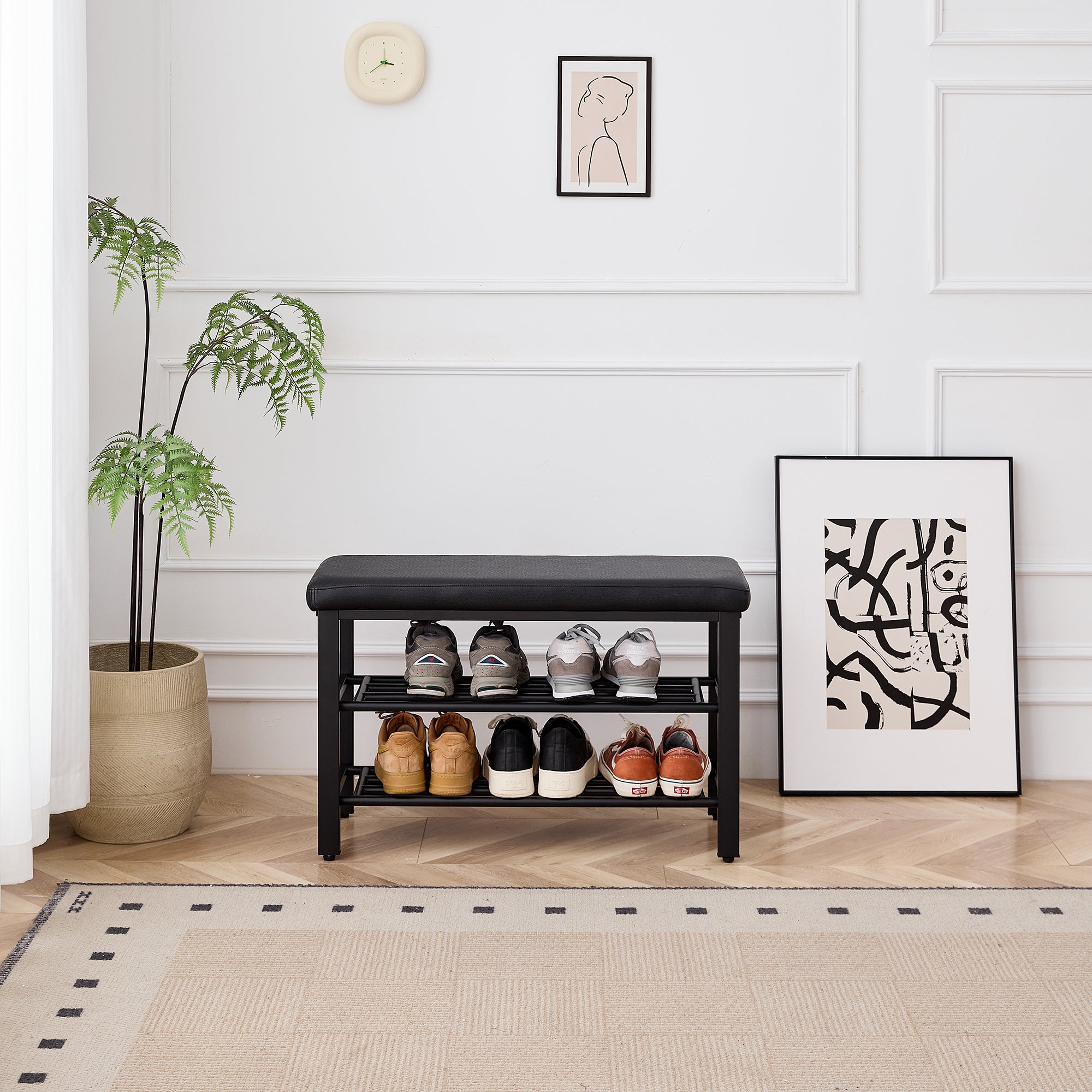 Small Shoe Bench with PU Seat Cushion