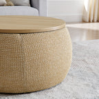 Round Storage Ottoman, Woven Rattan Fabric