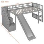 Stairway Twin Size Loft Bed with Two Drawers and Slide, Gray