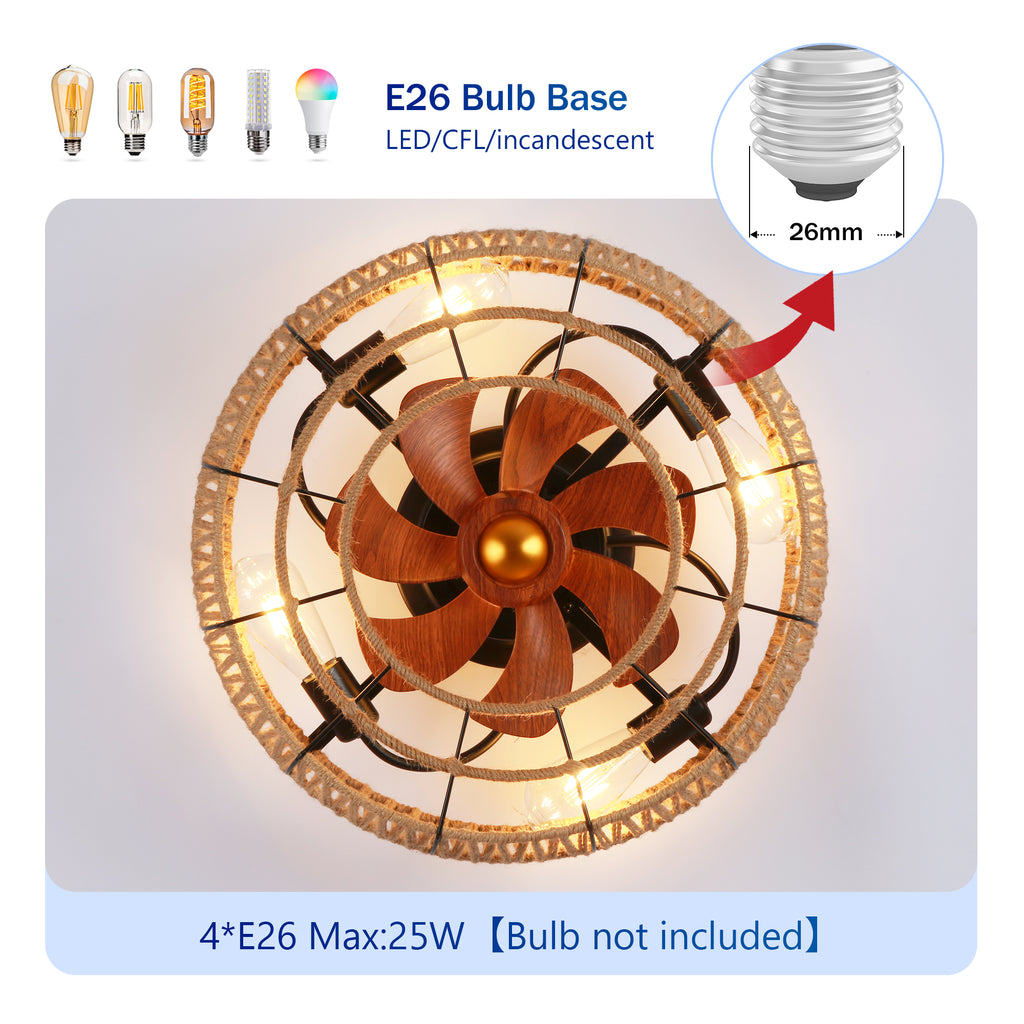 20" Rope Caged Flush Mount Ceiling Fan with Light Kit
