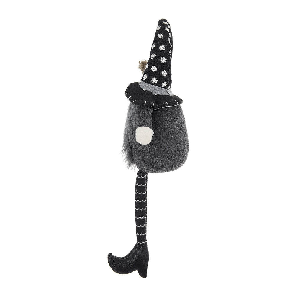 Black Halloween Gnome – 25'' Fabric Decor with Broomstick & Dangly Legs