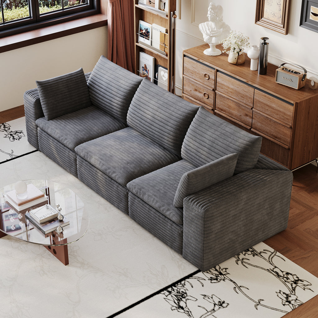Cloud Sofa 102-Inch, Corduroy Fabric Deep Seat, Dark Grey