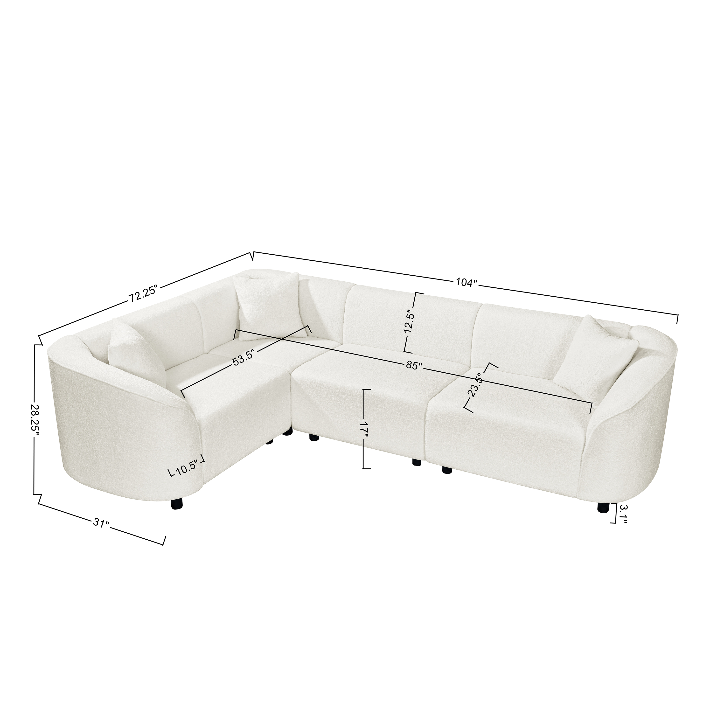 104" L-Shaped Curved Contemporary Sectional Sofa in Beige