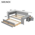 Full Size Daybed with Storage Shelves, Drawers, and Trundle