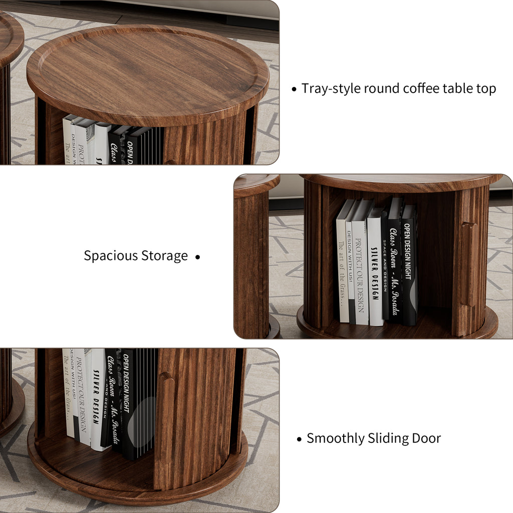 4-Piece Round Coffee Table Set with Sliding Door Storage