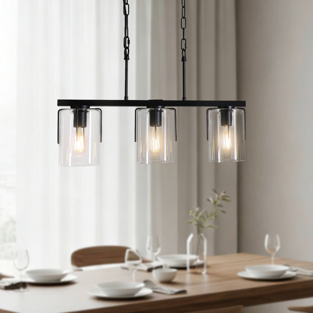 3-Light Matte Black Linear Pendant Light