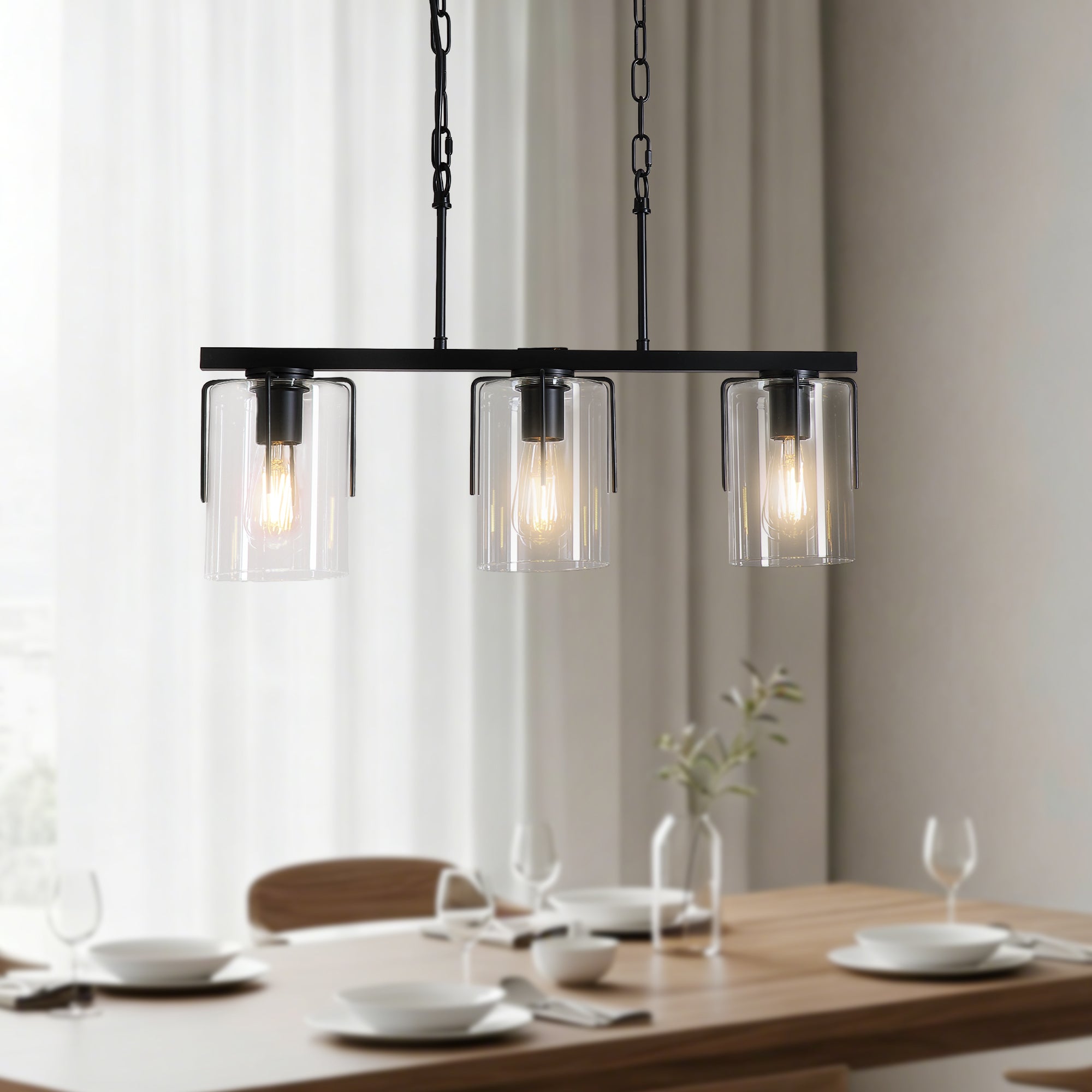 3-Light Matte Black Linear Pendant Light