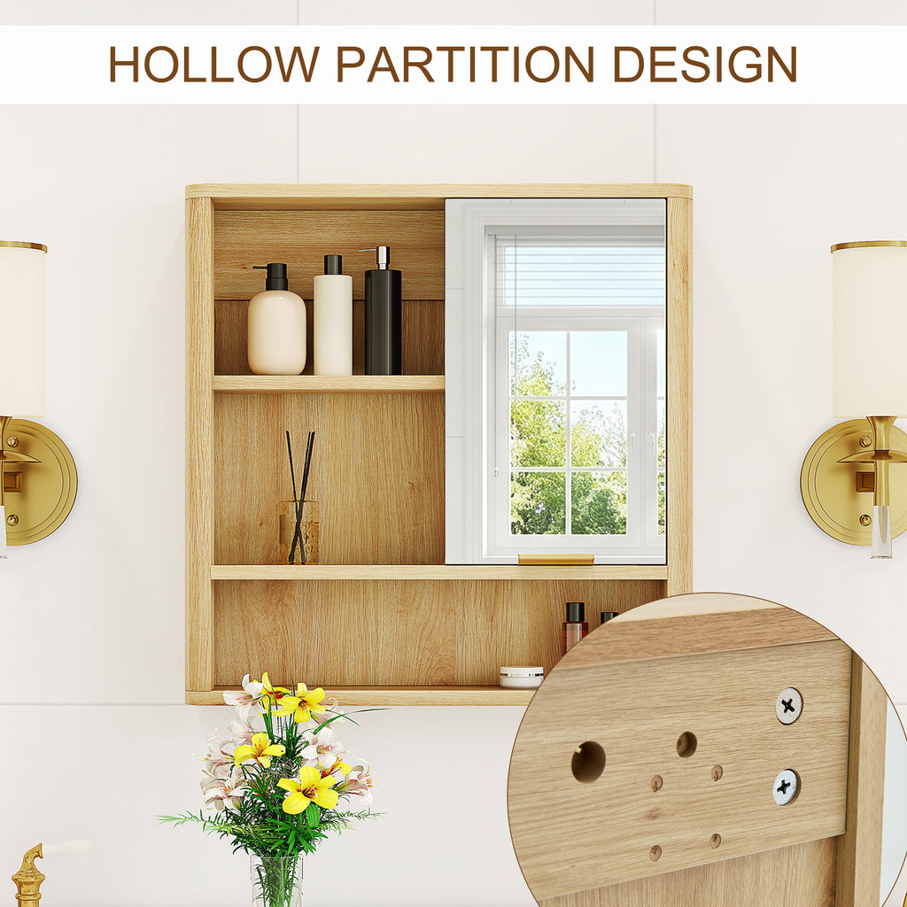 Natural Wood Finish Wall Mounted Mirror Cabinet