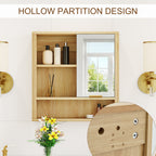 Natural Wood Finish Wall Mounted Mirror Cabinet