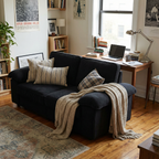 Compact Black Velvet 2-Seater Sofa with Hidden Storage