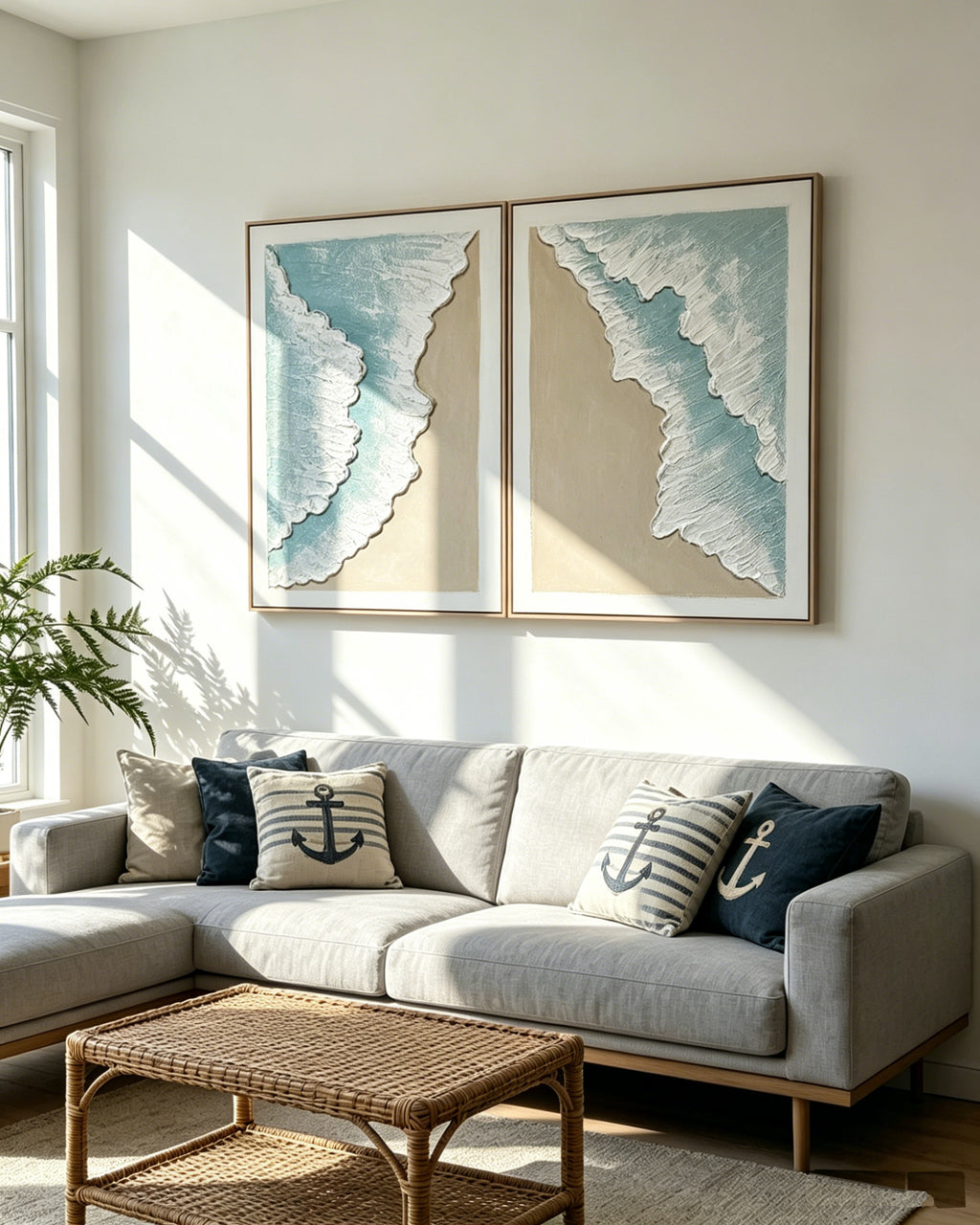 24x32 Set of 2 Framed Ocean Wave Wall Art, Aqua