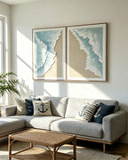 24x32 Set of 2 Framed Ocean Wave Wall Art, Aqua