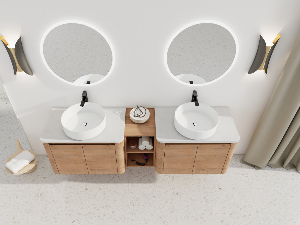 72'' Wall-Mounted Bathroom Vanity With Ceramic Art Sink