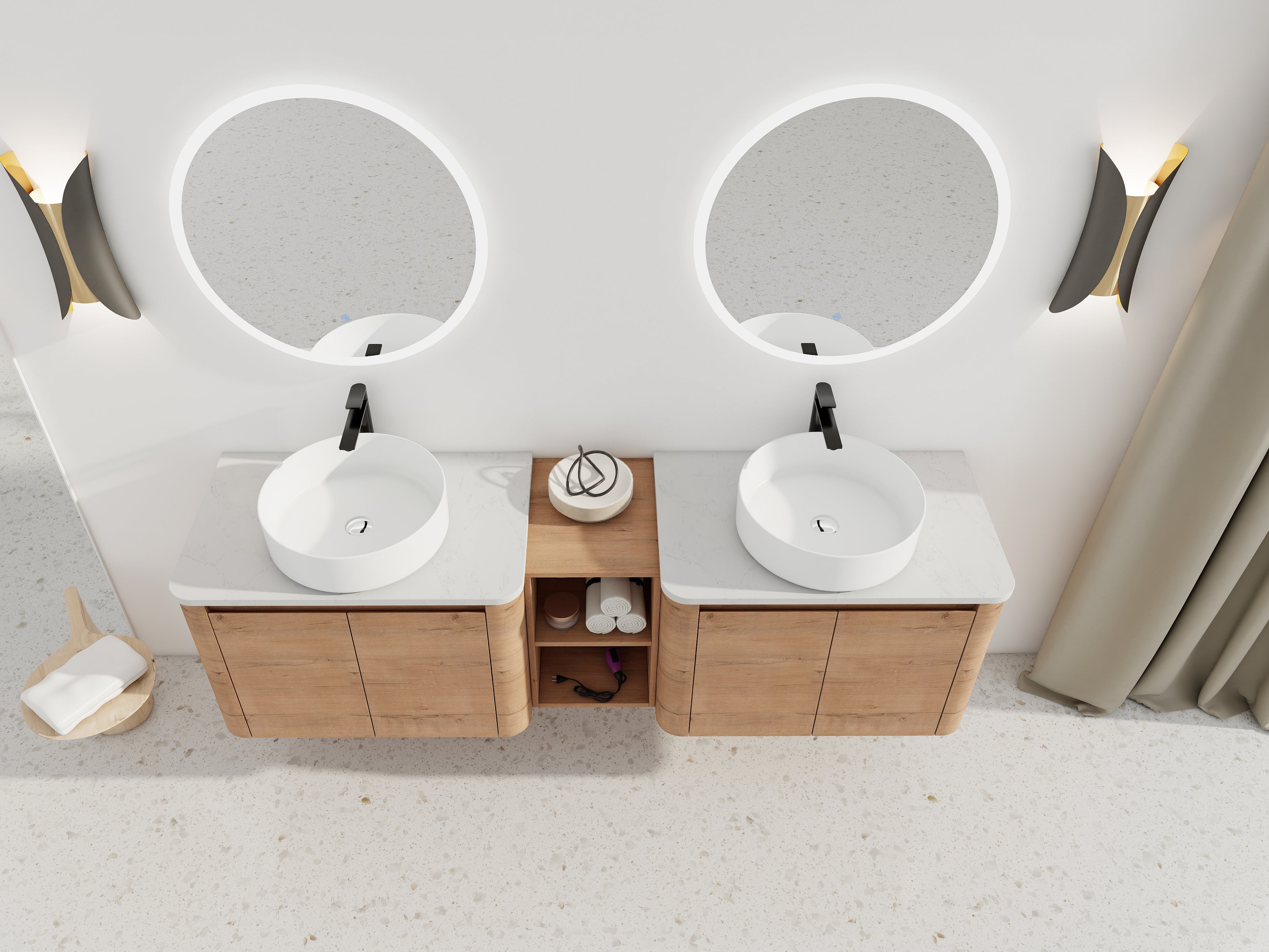 72'' Wall-Mounted Bathroom Vanity With Ceramic Art Sink
