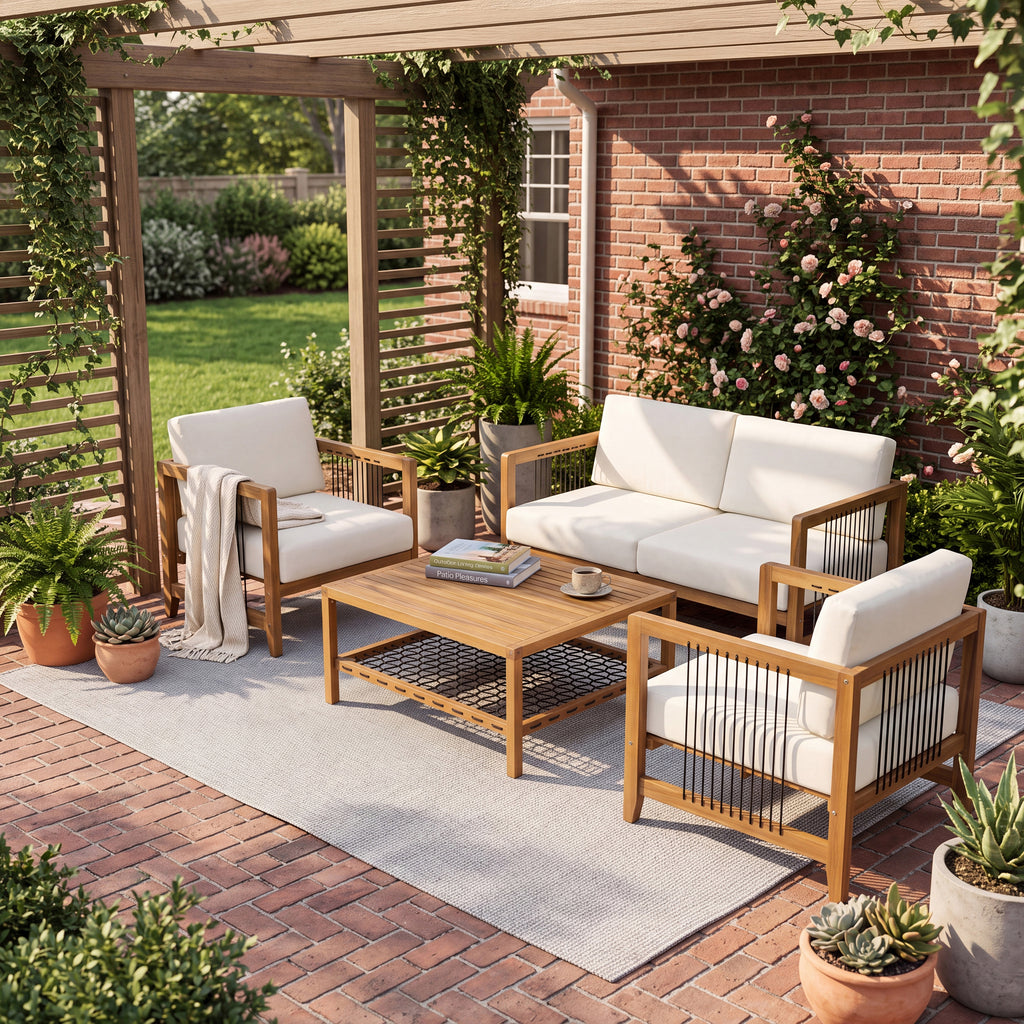 4-Piece Acacia Wood Outdoor Patio Sofa Set