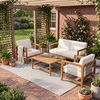 4-Piece Acacia Wood Outdoor Patio Sofa Set