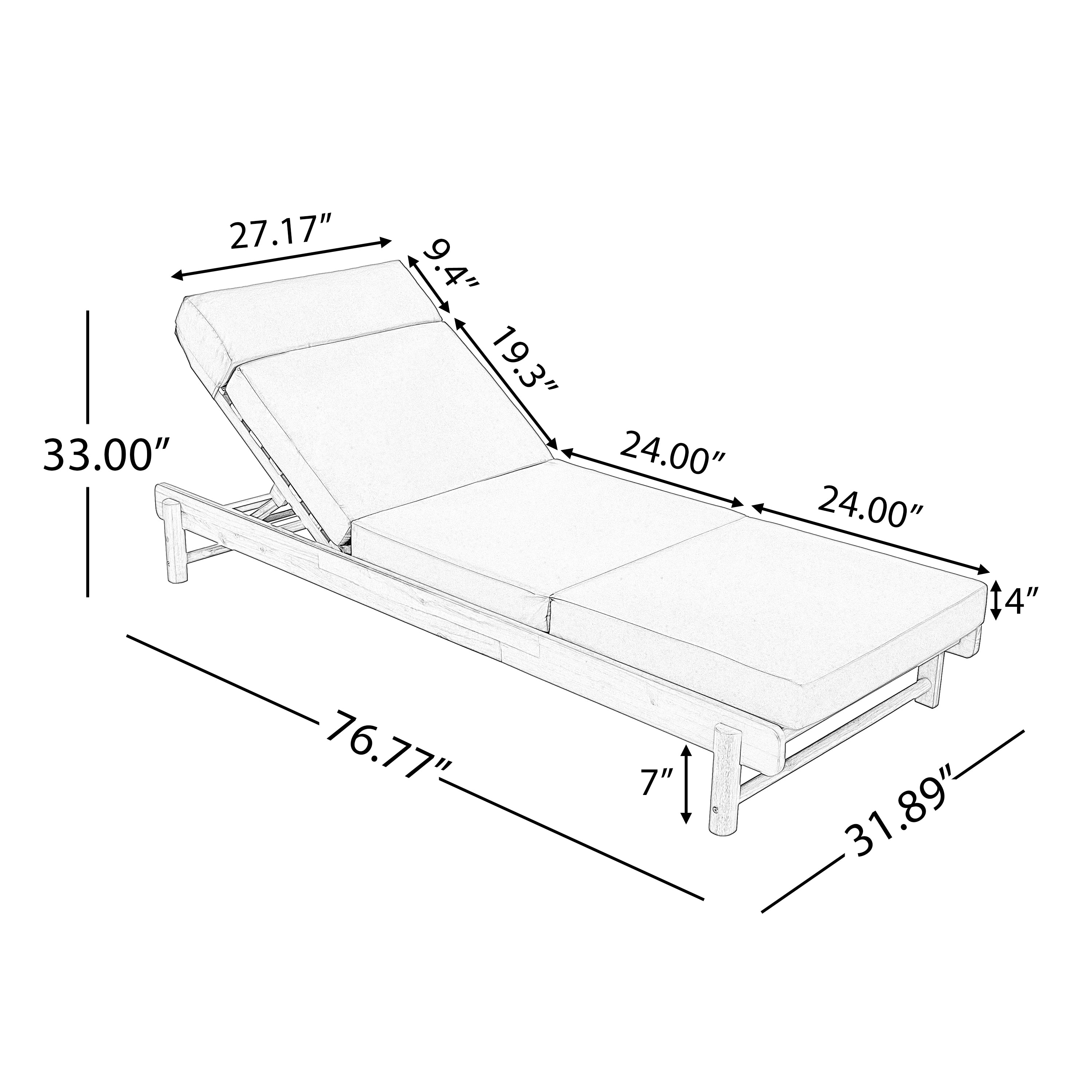 Light Teak Acacia Wood Chaise Lounge Set: 1 Frame + 1 4-Fold