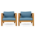 Outdoor Acacia Wood Club Wooden Armchair with Cushions (Set of 2)