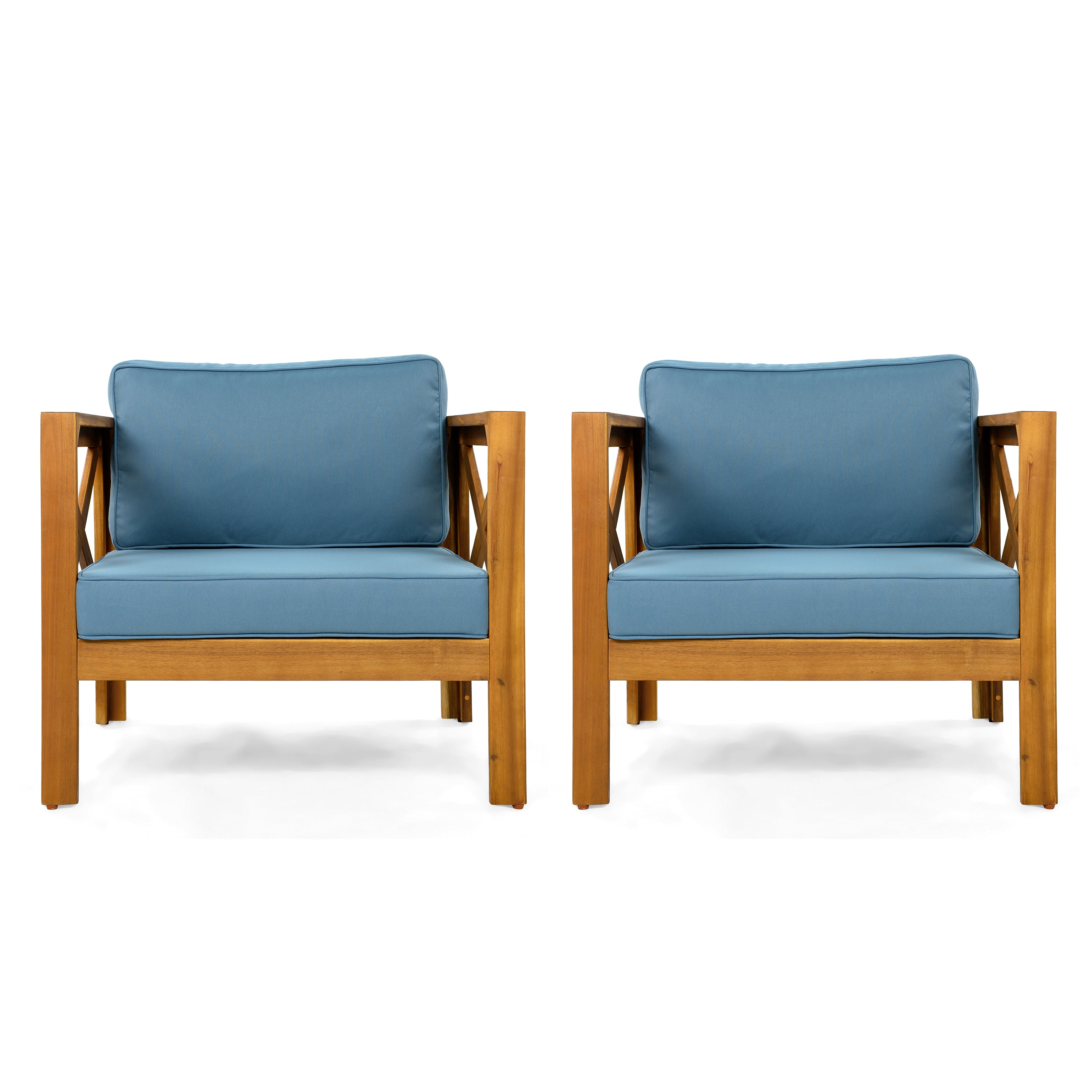 Outdoor Acacia Wood Club Wooden Armchair with Cushions (Set of 4)