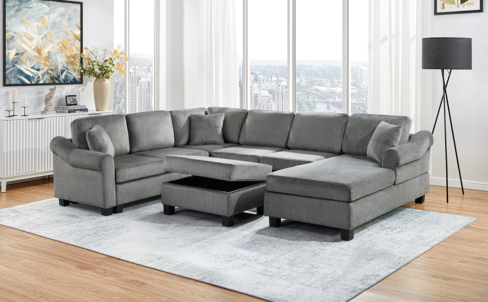 Sectional Sofa 111.8" U-Shaped Chenille Upholstered Couch