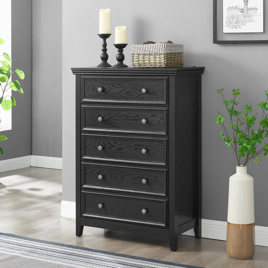 Modern 5-Drawer Dresser with Storage Cabinet