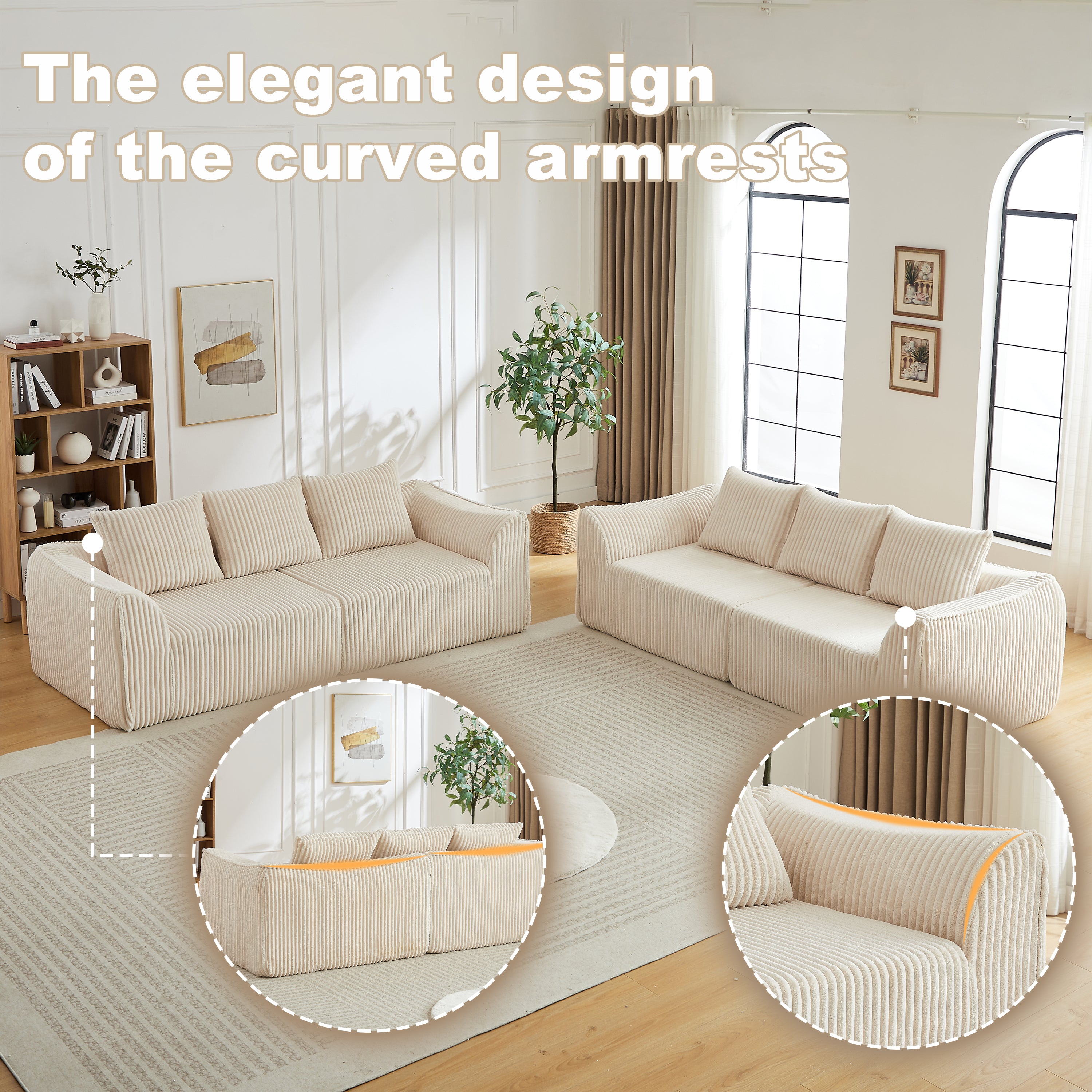Minimalist 3+3 Seater Corduroy Sofa Set