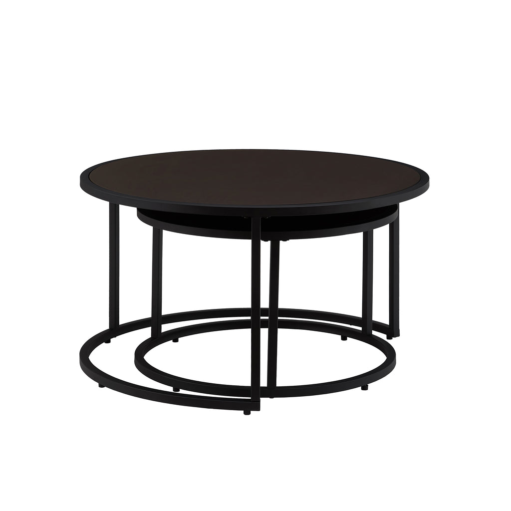 Modern Faux Leather Nesting Round Coffee Table