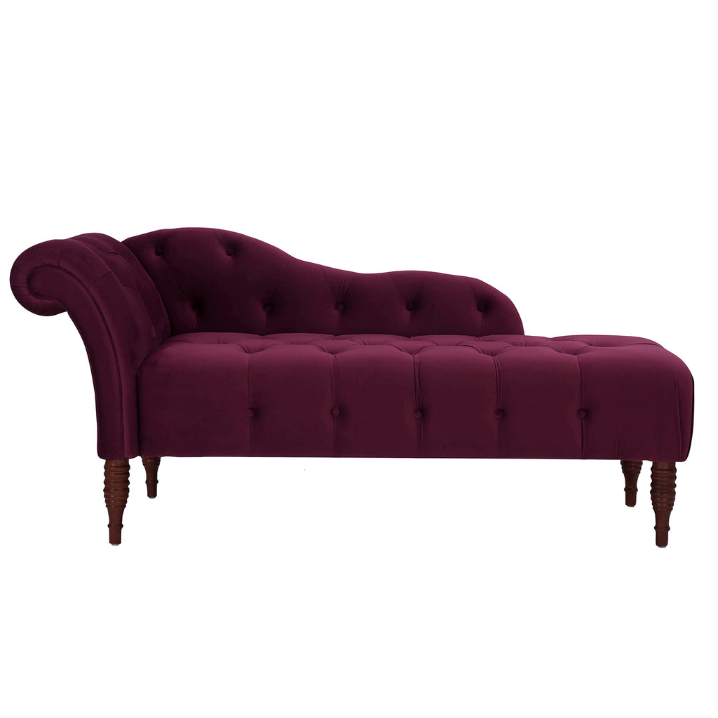 Samuel Tufted Roll Arm Chaise Lounge in Burgundy Velvet
